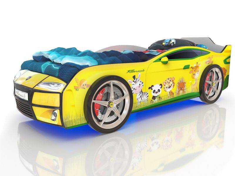 кровать-машинка romack kiddy желтая - зверята в Нижнекамске