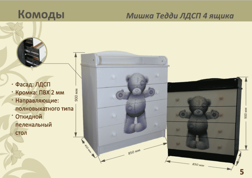 детский комод мишка тедди лдсп 4 ящика в Нижнекамске
