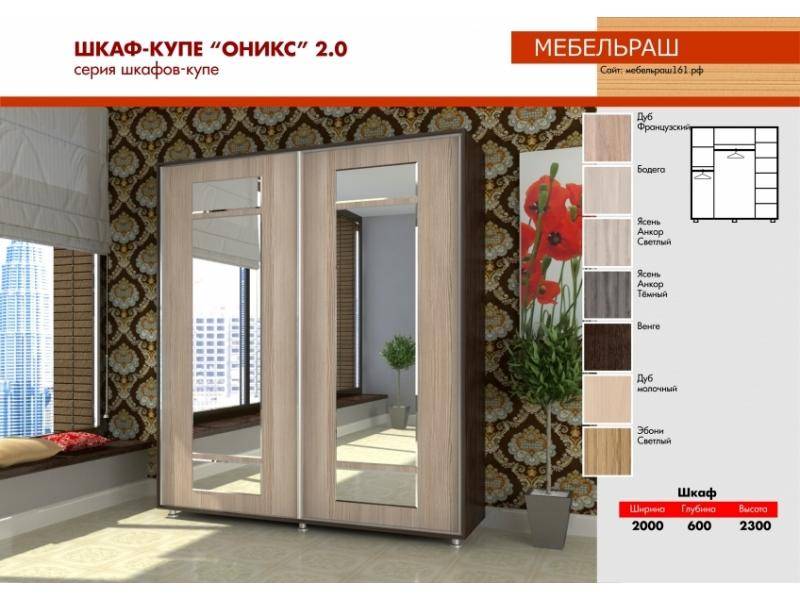 шкаф-купе прямой с зеркалами оникс 2.0 в Нижнекамске