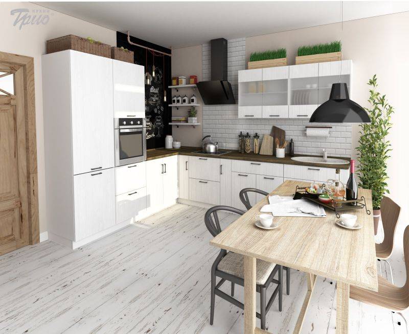 светлая угловая кухня chalet rustic в Нижнекамске