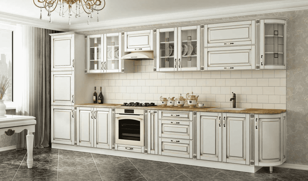 светлая кухня в классическом стиле ампир в Нижнекамске