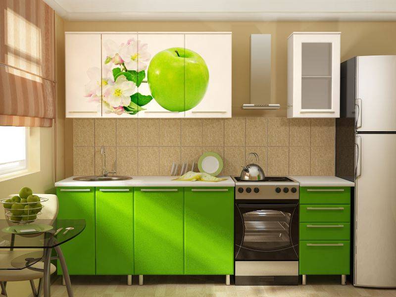прямая кухня с фотопечатью яблоко в Нижнекамске