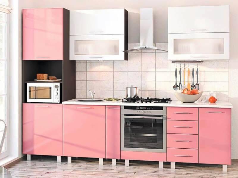 прямой кухонный гарнитур розовый глянец пвх в Нижнекамске