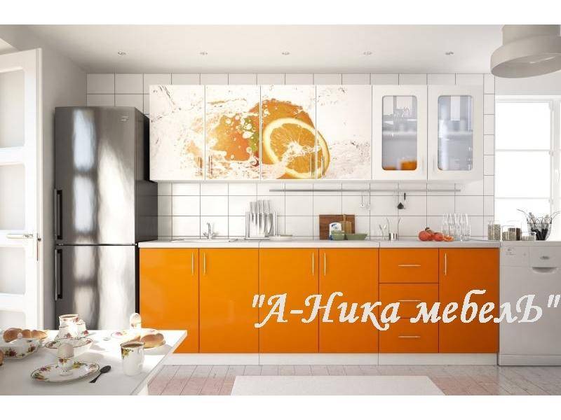 оранжевая кухня с фотопечатью аника 2 в Нижнекамске