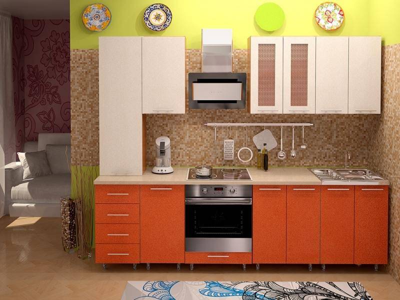прямая кухня в оранжевом цвете metrio д 2.3 в Нижнекамске