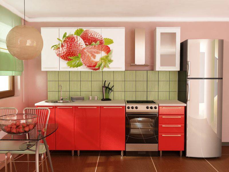 прямая кухня с фотопечатью клубника в Нижнекамске