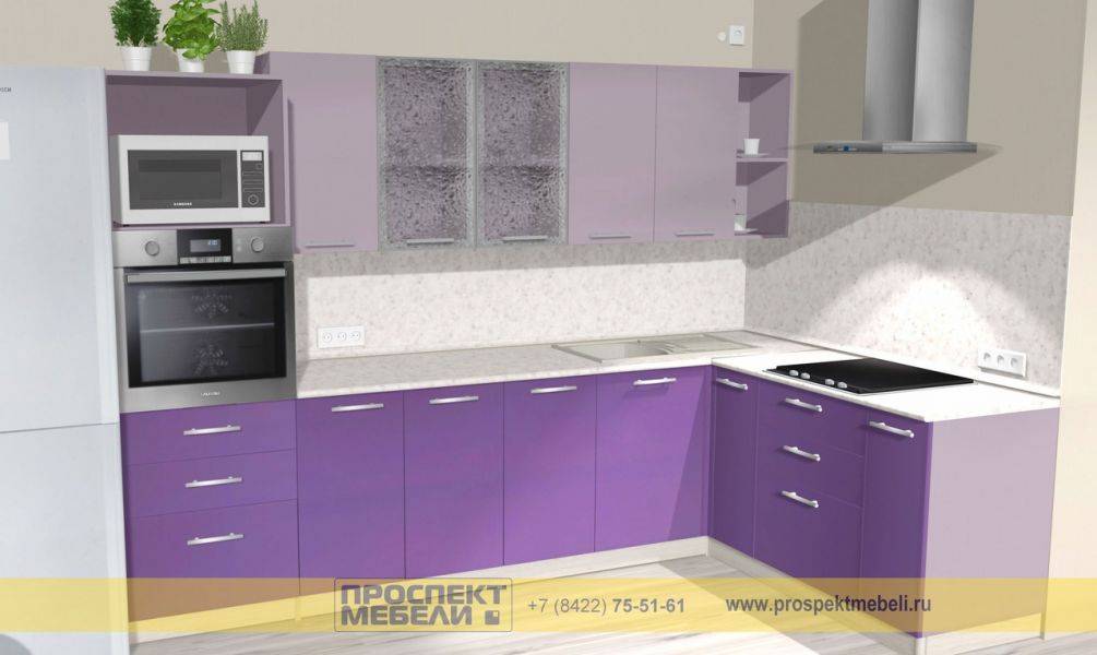 угловая сиреневая кухня в Нижнекамске