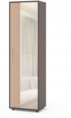шкаф для одежды с выдвижной штангой и зеркалом сшо-2, цвет дуб венге/белёный дуб в Нижнекамске